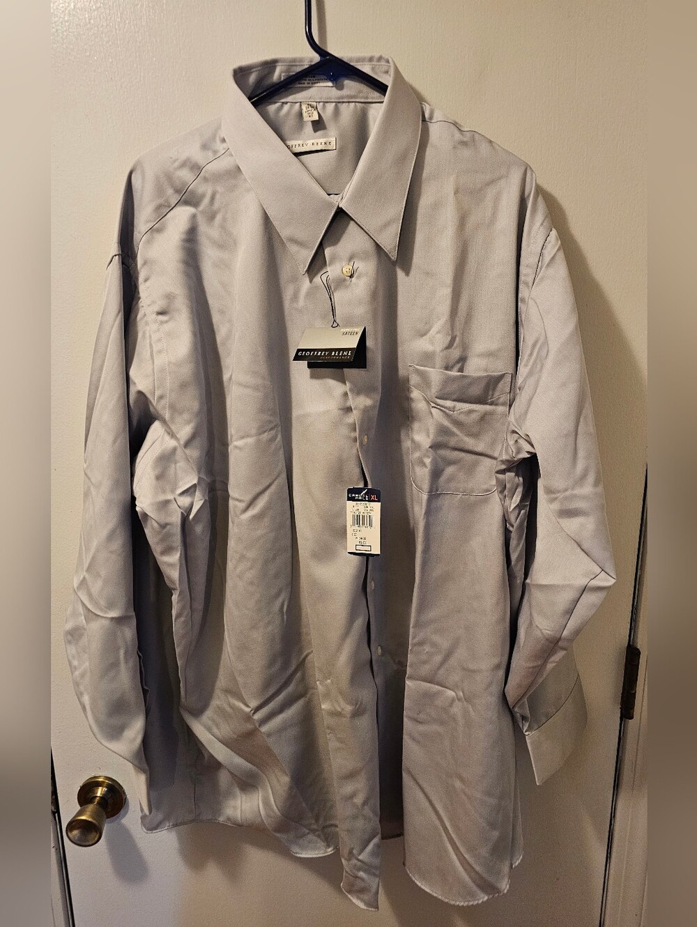 Geoffrey Beene Slate Blue Sateen Button Down Shirt Wrinkle Free Mens Sz 20 34/35